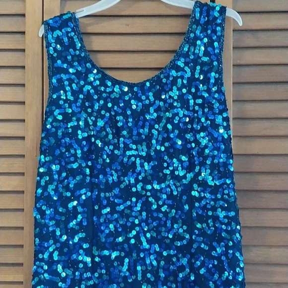 Vintage Blue/Teal Sequin Dress, size 14 - Picture 2 of 5